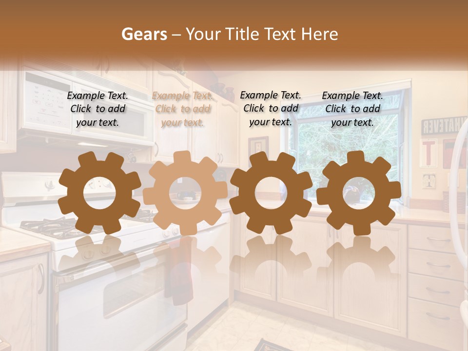 A Kitchen With White Appliances And A Window PowerPoint Template