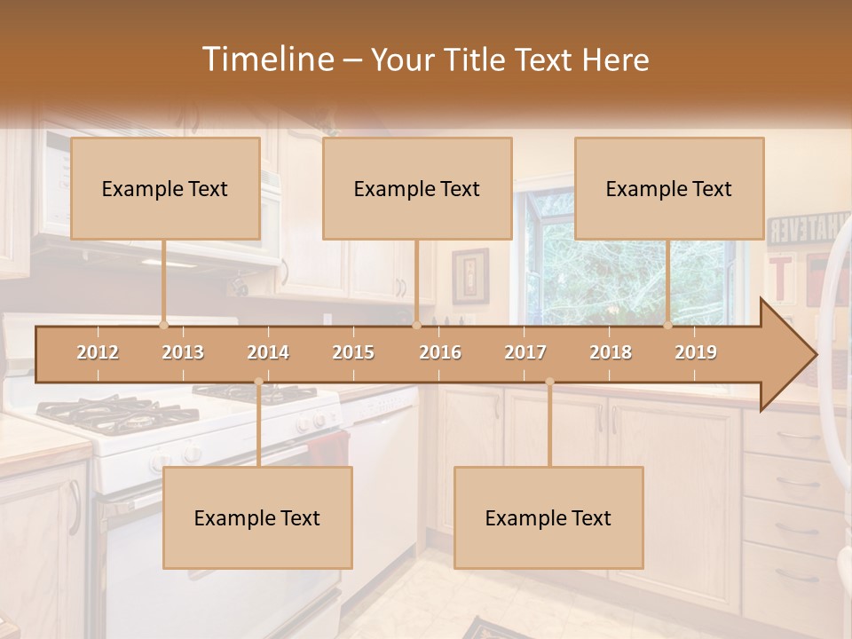 A Kitchen With White Appliances And A Window PowerPoint Template