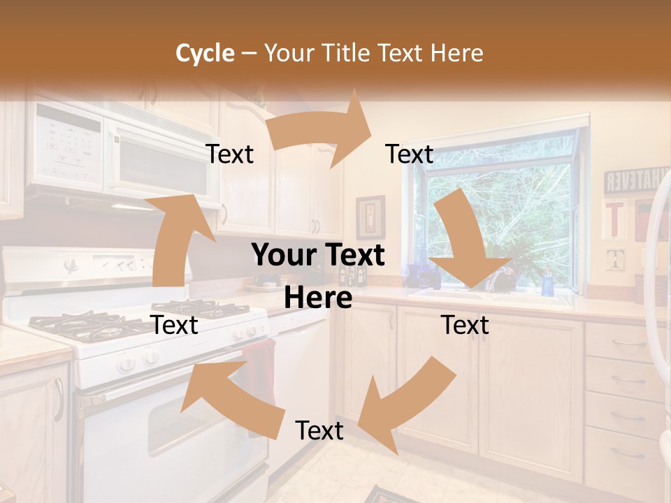A Kitchen With White Appliances And A Window PowerPoint Template