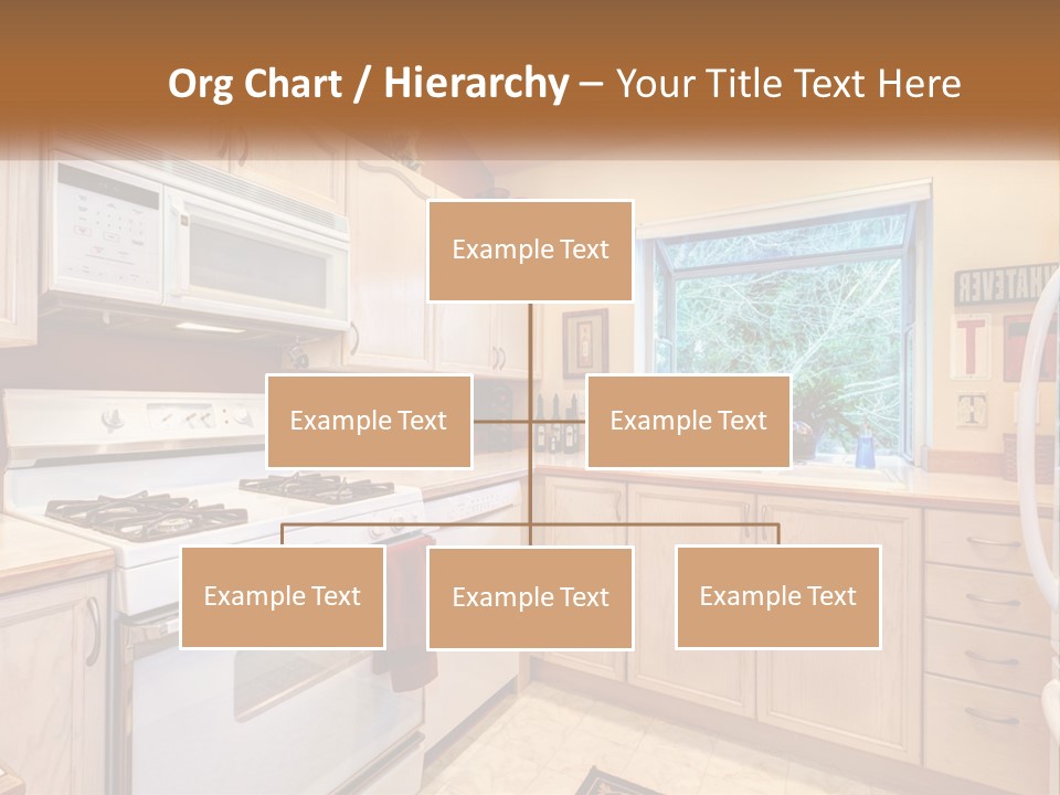 A Kitchen With White Appliances And A Window PowerPoint Template