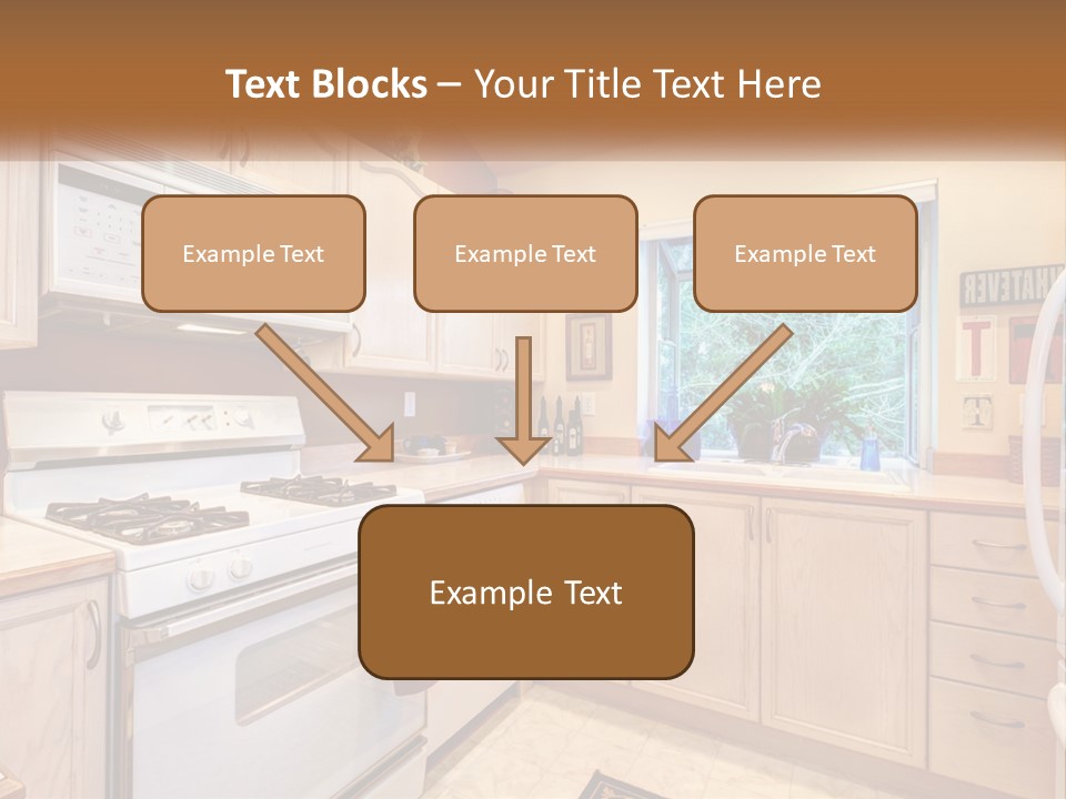 A Kitchen With White Appliances And A Window PowerPoint Template