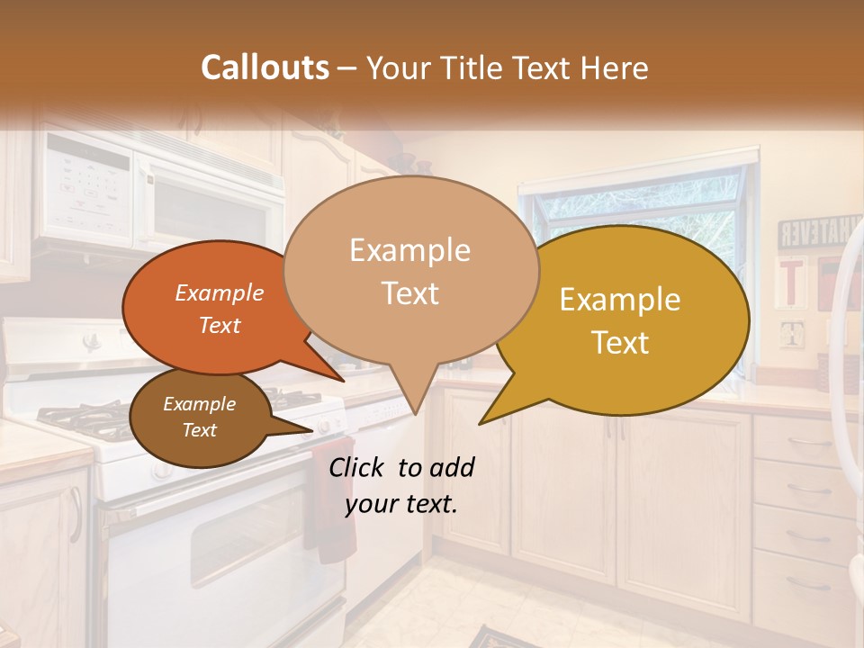A Kitchen With White Appliances And A Window PowerPoint Template