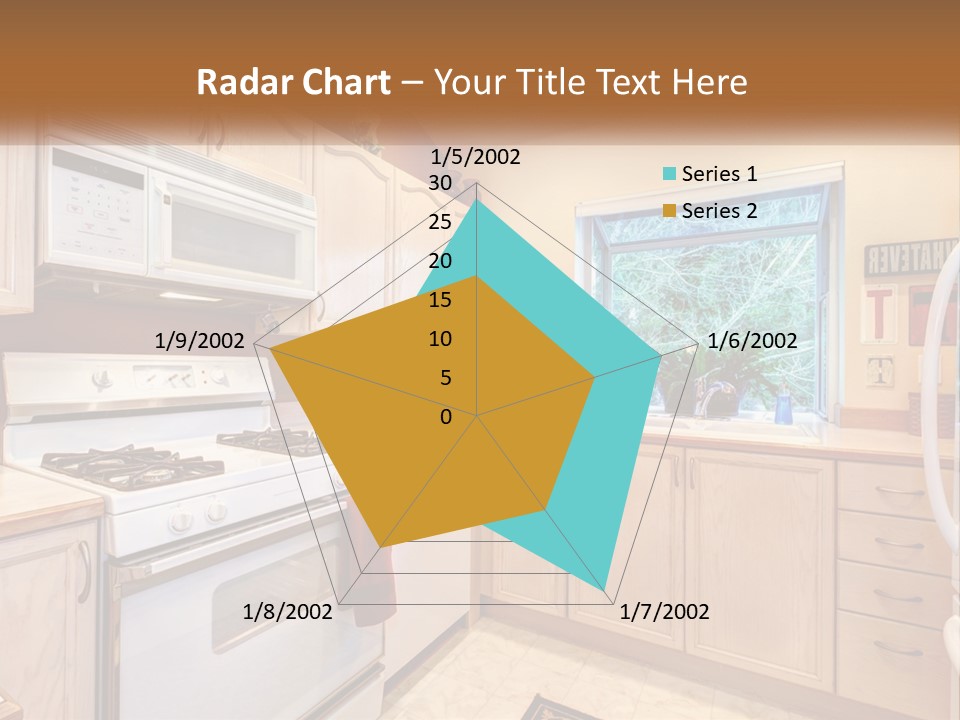 A Kitchen With White Appliances And A Window PowerPoint Template