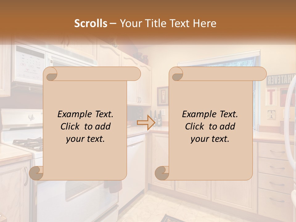 A Kitchen With White Appliances And A Window PowerPoint Template