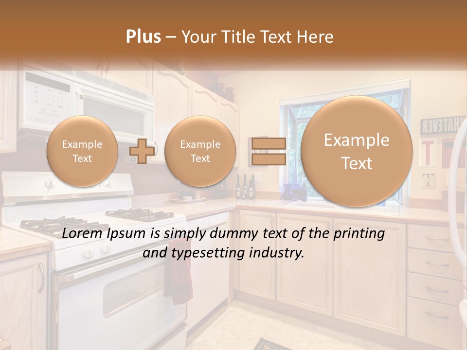 A Kitchen With White Appliances And A Window PowerPoint Template