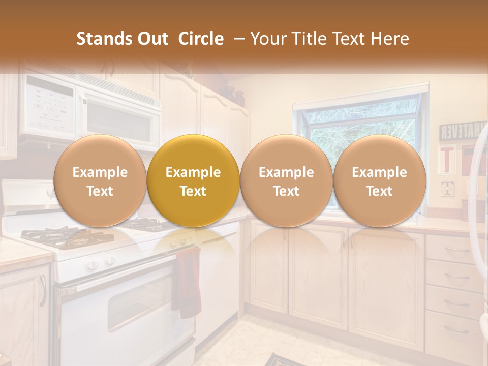 A Kitchen With White Appliances And A Window PowerPoint Template