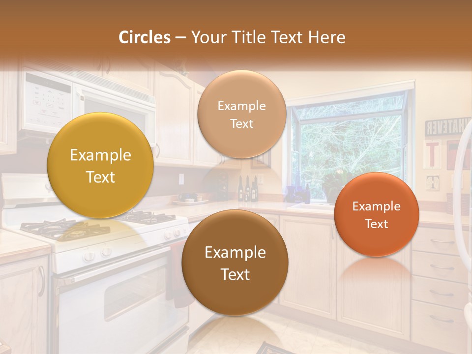 A Kitchen With White Appliances And A Window PowerPoint Template