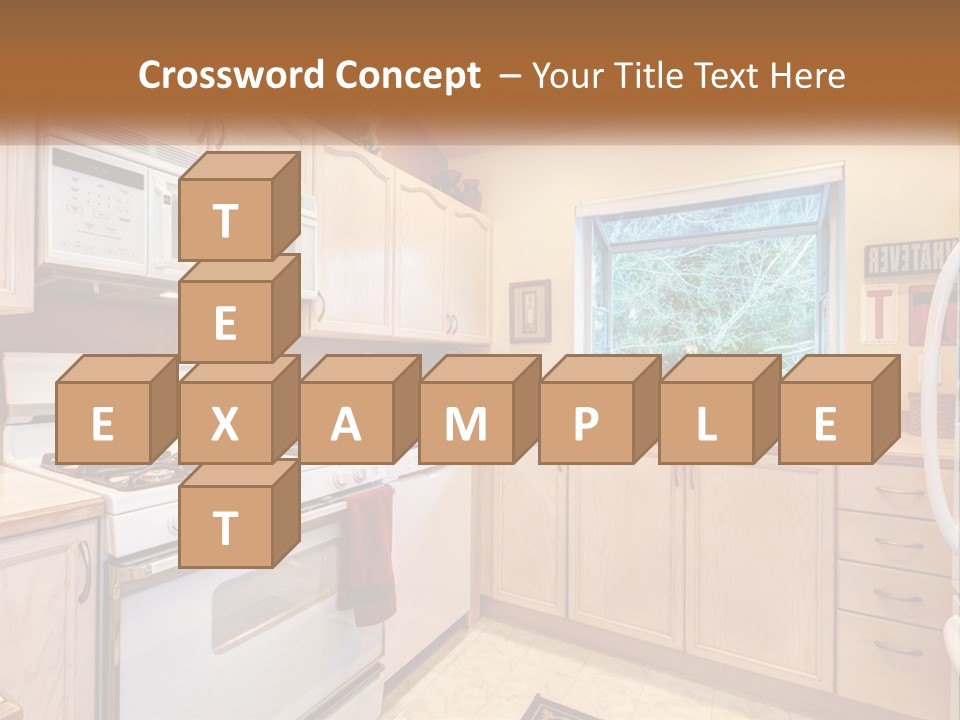 A Kitchen With White Appliances And A Window PowerPoint Template