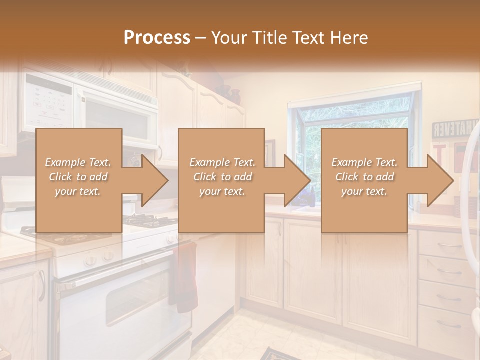 A Kitchen With White Appliances And A Window PowerPoint Template