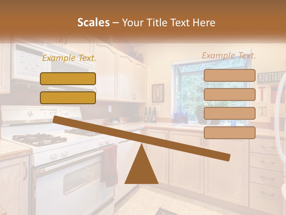 A Kitchen With White Appliances And A Window PowerPoint Template