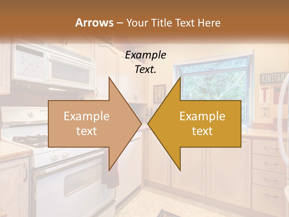 A Kitchen With White Appliances And A Window PowerPoint Template