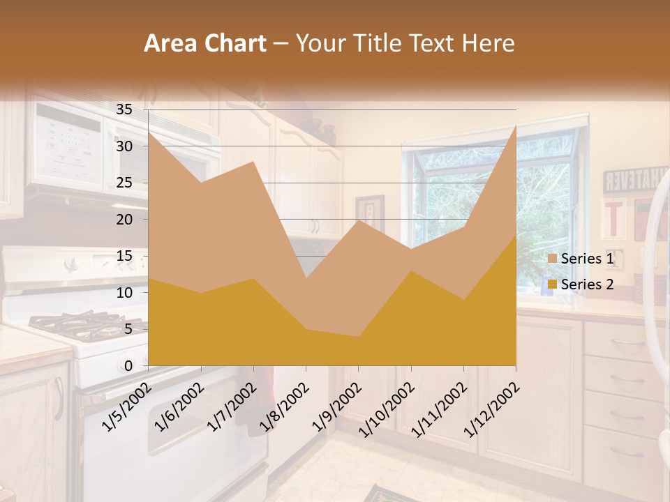 A Kitchen With White Appliances And A Window PowerPoint Template