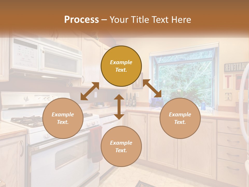 A Kitchen With White Appliances And A Window PowerPoint Template