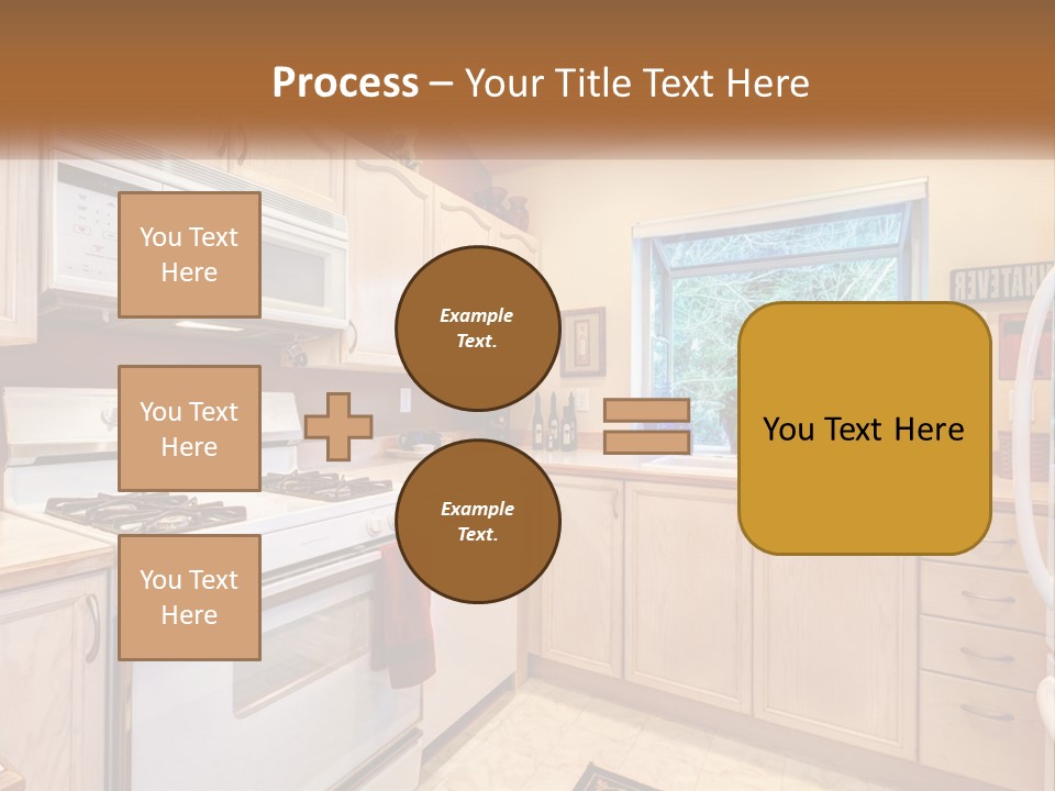 A Kitchen With White Appliances And A Window PowerPoint Template
