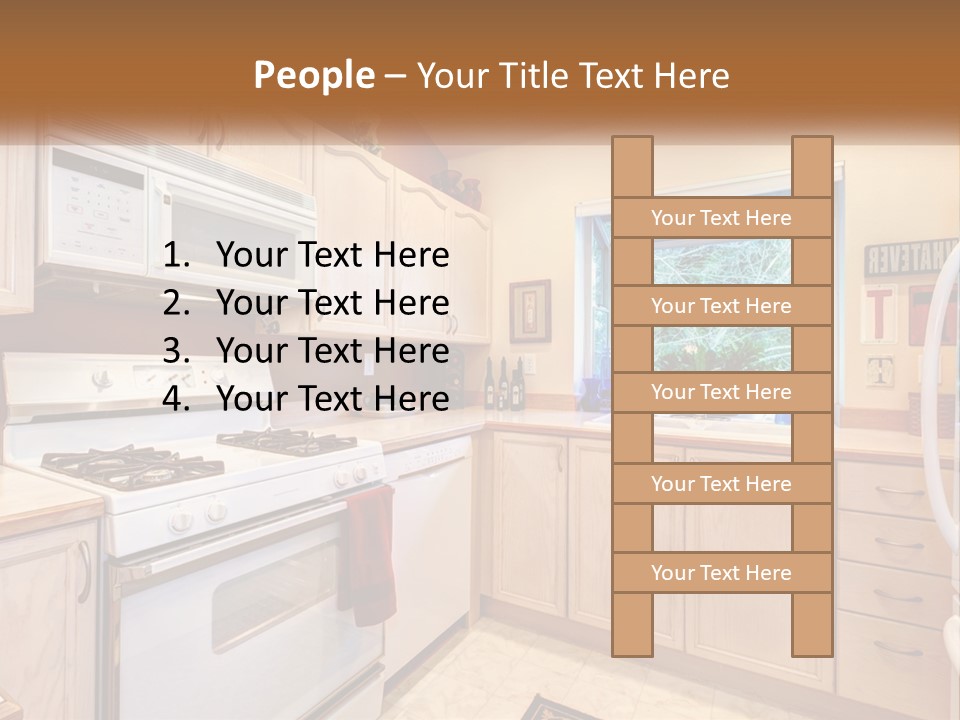 A Kitchen With White Appliances And A Window PowerPoint Template