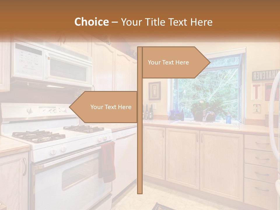 A Kitchen With White Appliances And A Window PowerPoint Template