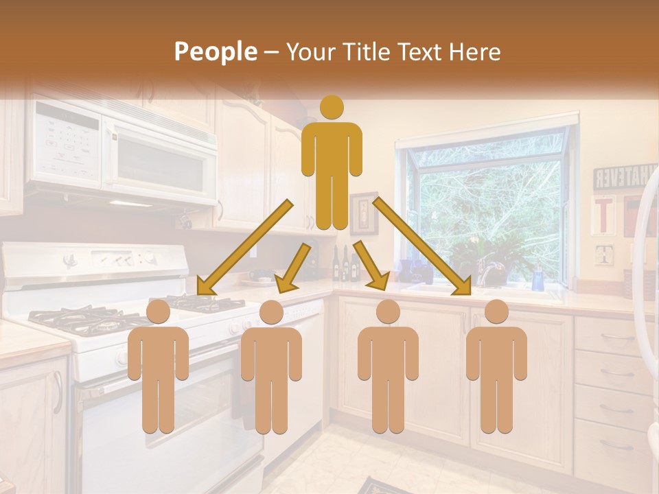 A Kitchen With White Appliances And A Window PowerPoint Template