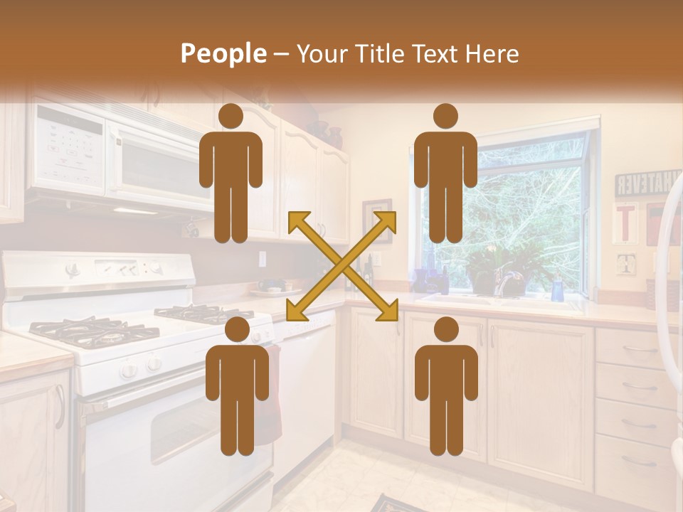 A Kitchen With White Appliances And A Window PowerPoint Template