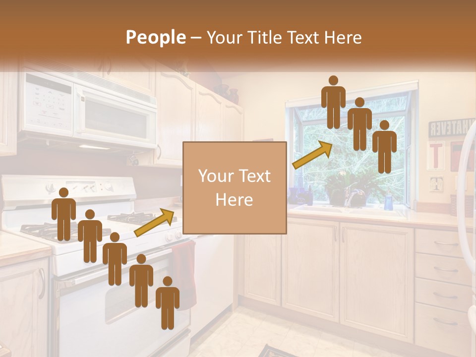 A Kitchen With White Appliances And A Window PowerPoint Template