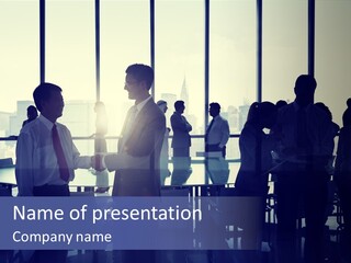A Group Of People Standing In Front Of A Window PowerPoint Template
