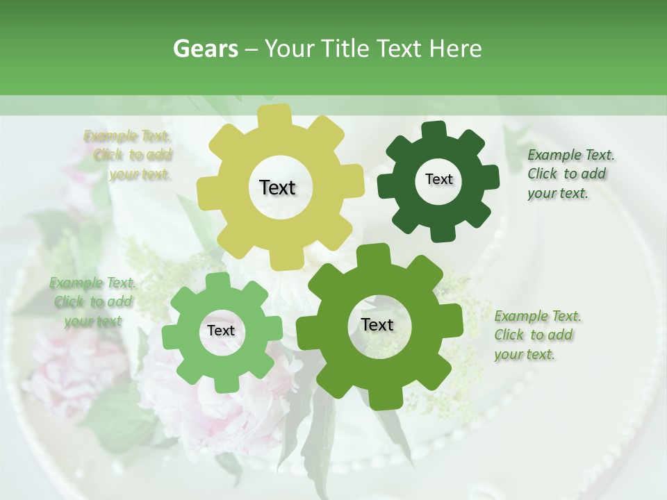 A Wedding Cake With Pink And White Flowers On A Table PowerPoint Template