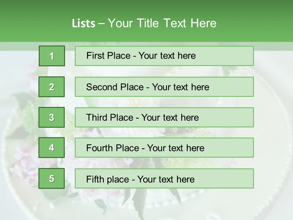A Wedding Cake With Pink And White Flowers On A Table PowerPoint Template