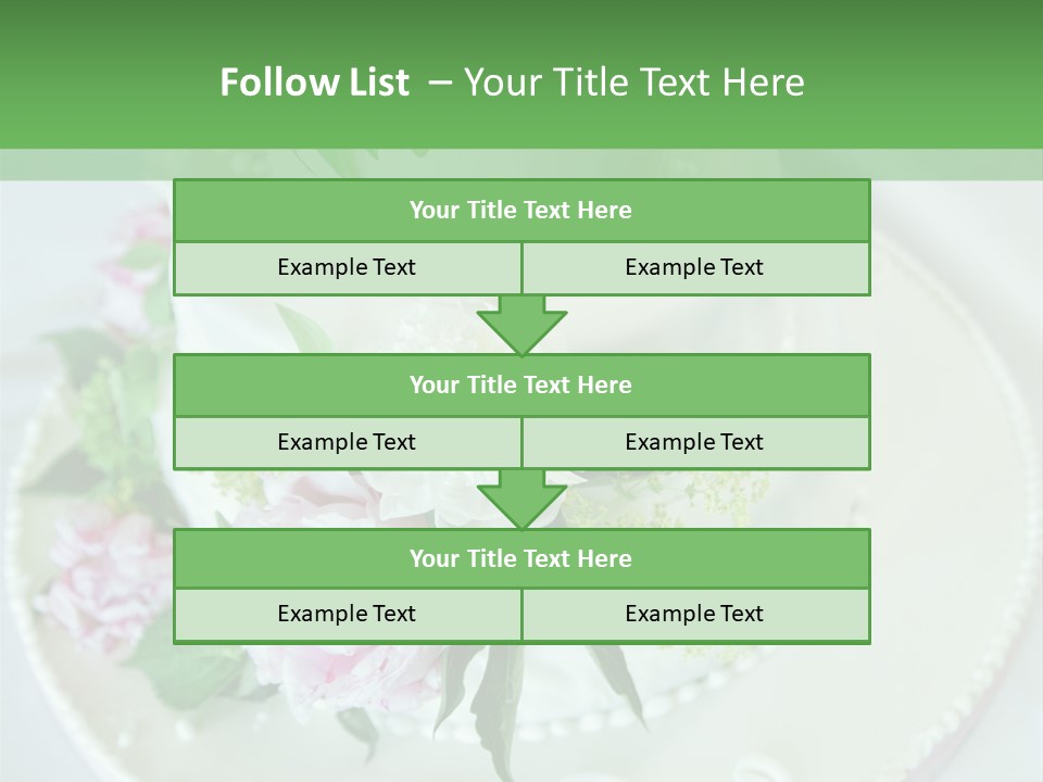 A Wedding Cake With Pink And White Flowers On A Table PowerPoint Template