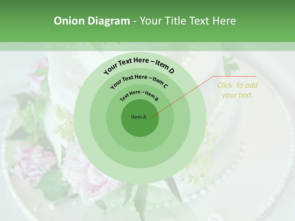 A Wedding Cake With Pink And White Flowers On A Table PowerPoint Template