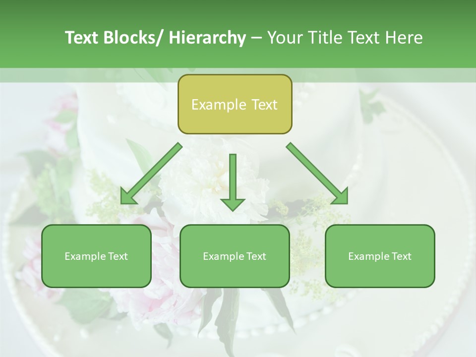 A Wedding Cake With Pink And White Flowers On A Table PowerPoint Template