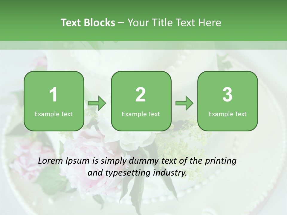A Wedding Cake With Pink And White Flowers On A Table PowerPoint Template