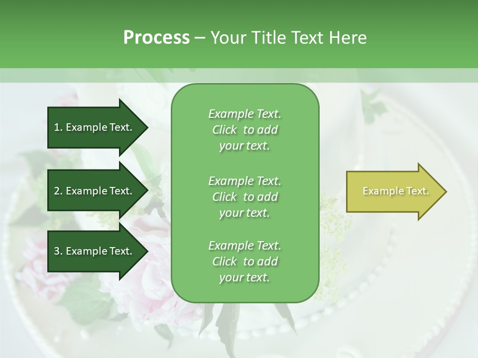 A Wedding Cake With Pink And White Flowers On A Table PowerPoint Template