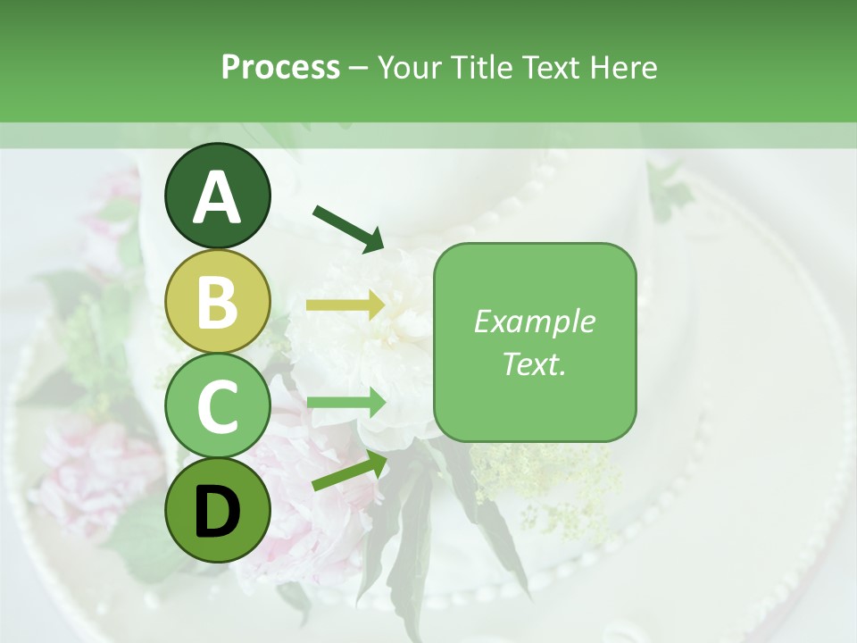 A Wedding Cake With Pink And White Flowers On A Table PowerPoint Template