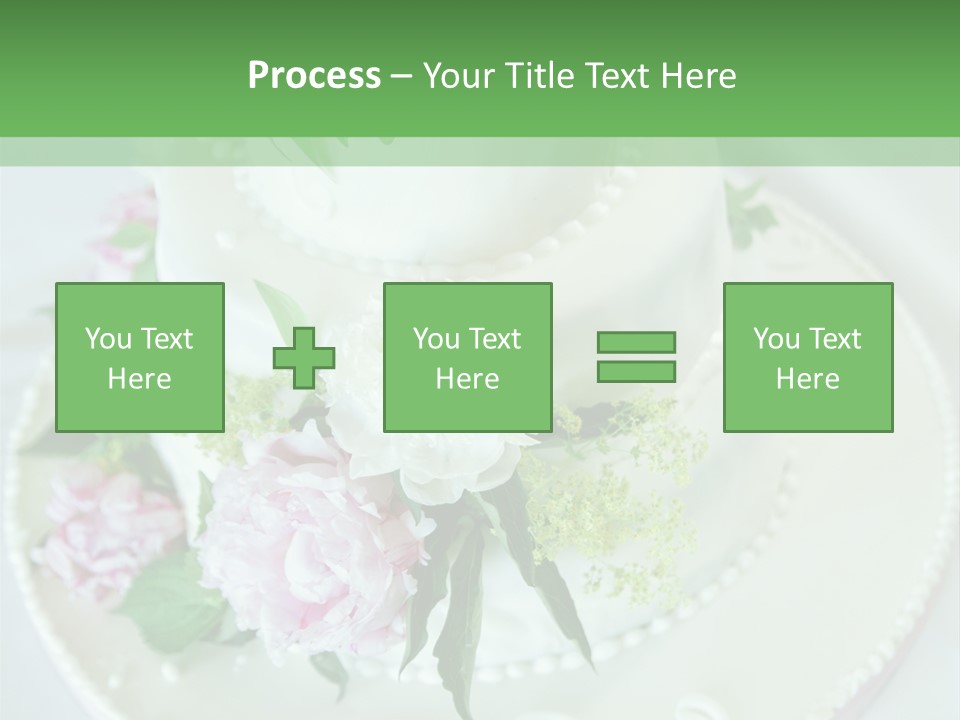 A Wedding Cake With Pink And White Flowers On A Table PowerPoint Template