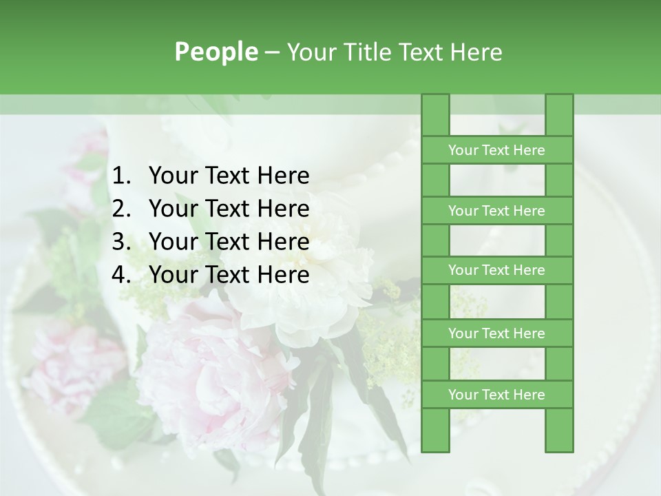 A Wedding Cake With Pink And White Flowers On A Table PowerPoint Template