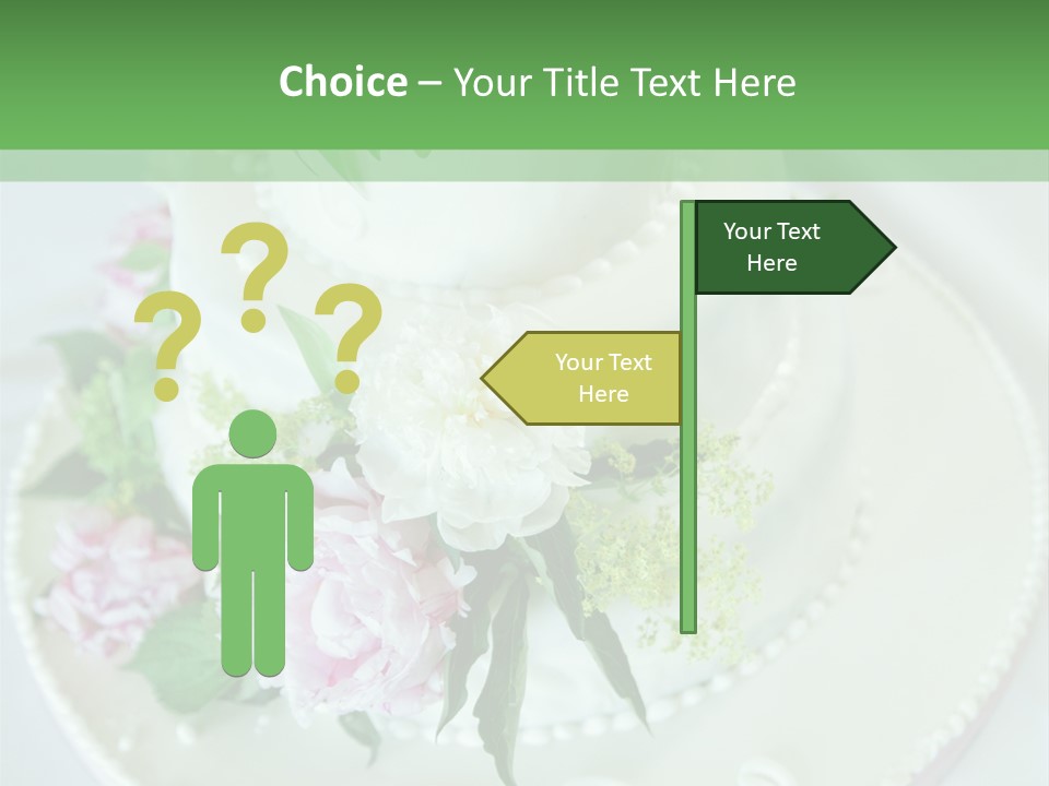 A Wedding Cake With Pink And White Flowers On A Table PowerPoint Template