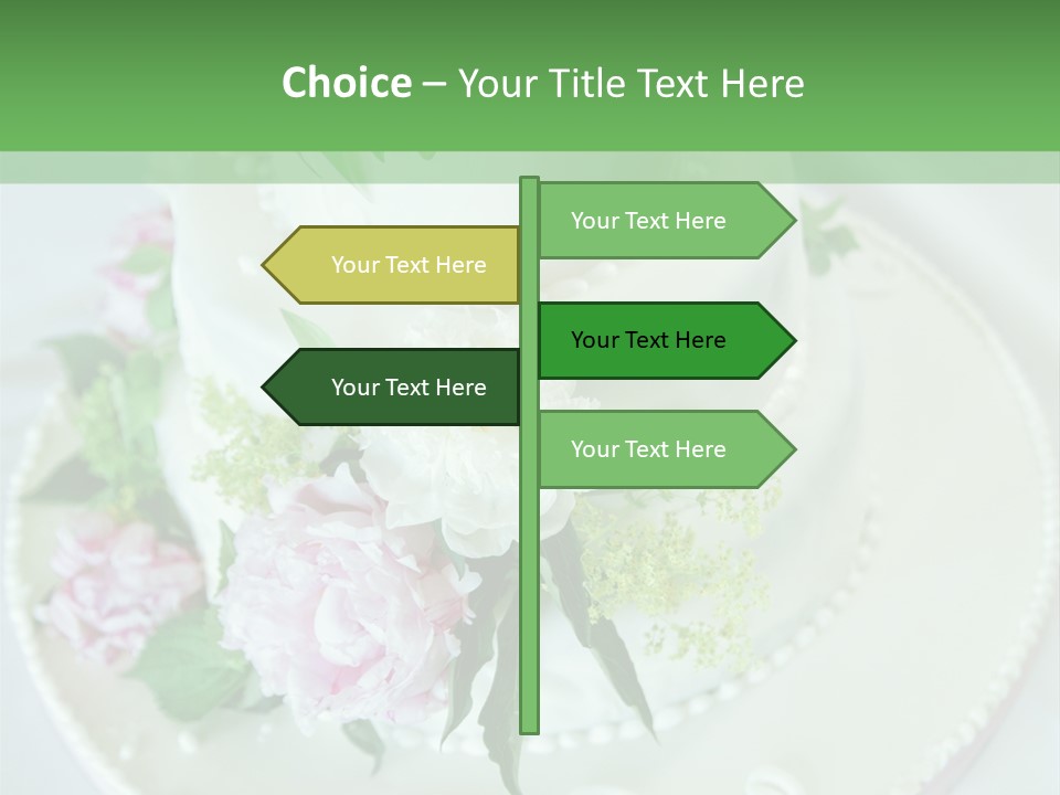 A Wedding Cake With Pink And White Flowers On A Table PowerPoint Template