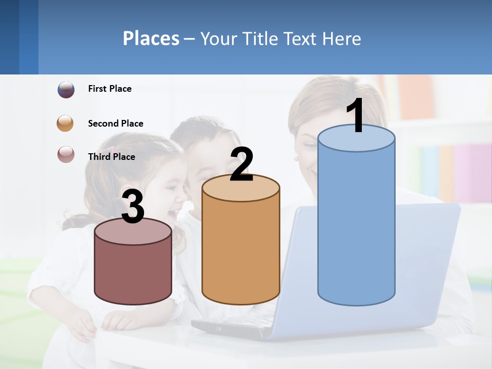 A Woman And Two Children Looking At A Laptop PowerPoint Template