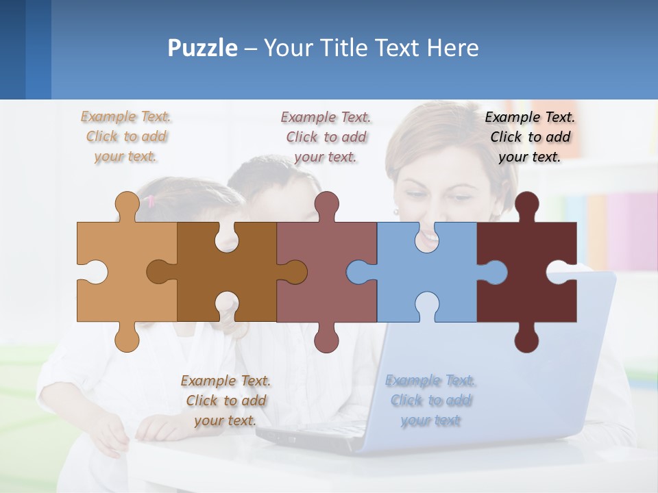 A Woman And Two Children Looking At A Laptop PowerPoint Template