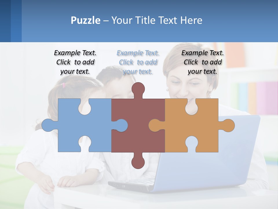 A Woman And Two Children Looking At A Laptop PowerPoint Template