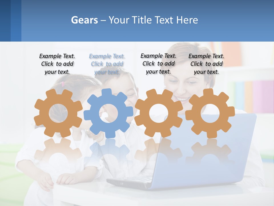 A Woman And Two Children Looking At A Laptop PowerPoint Template