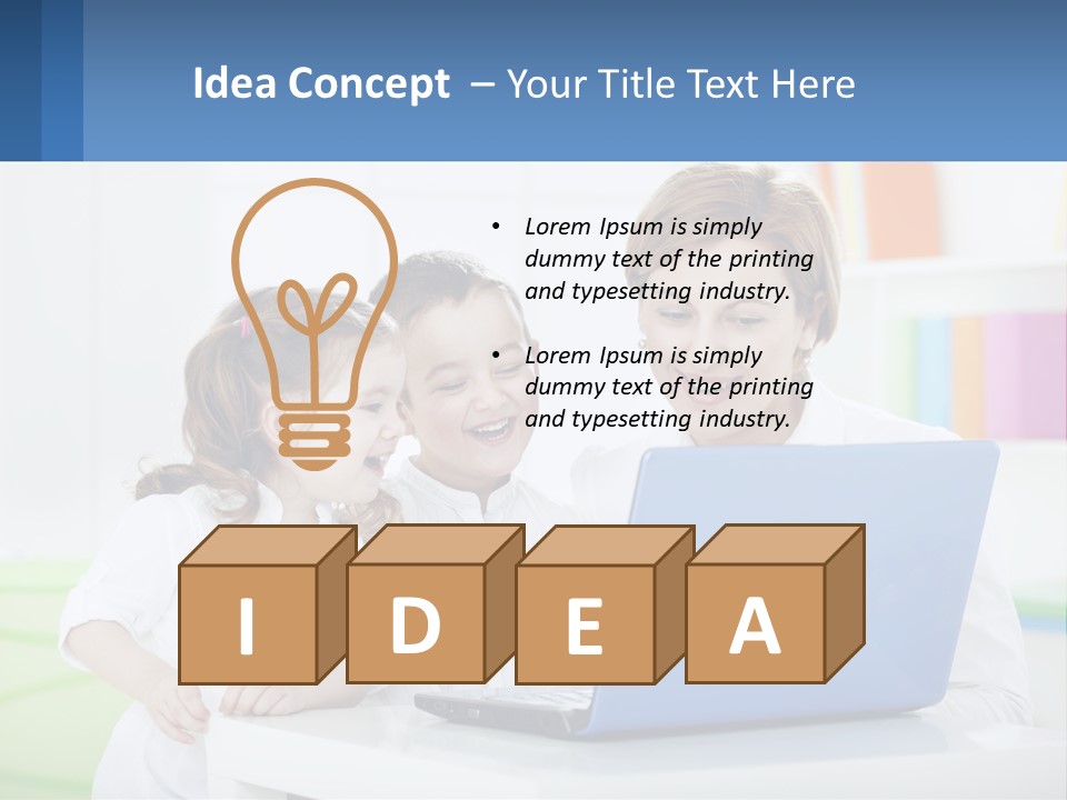 A Woman And Two Children Looking At A Laptop PowerPoint Template