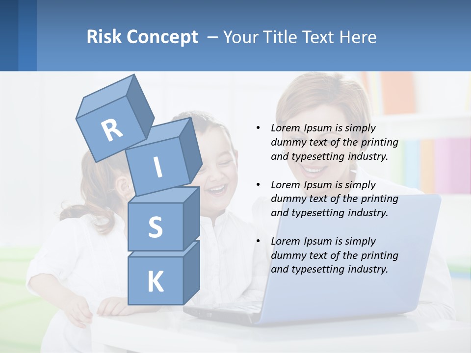 A Woman And Two Children Looking At A Laptop PowerPoint Template