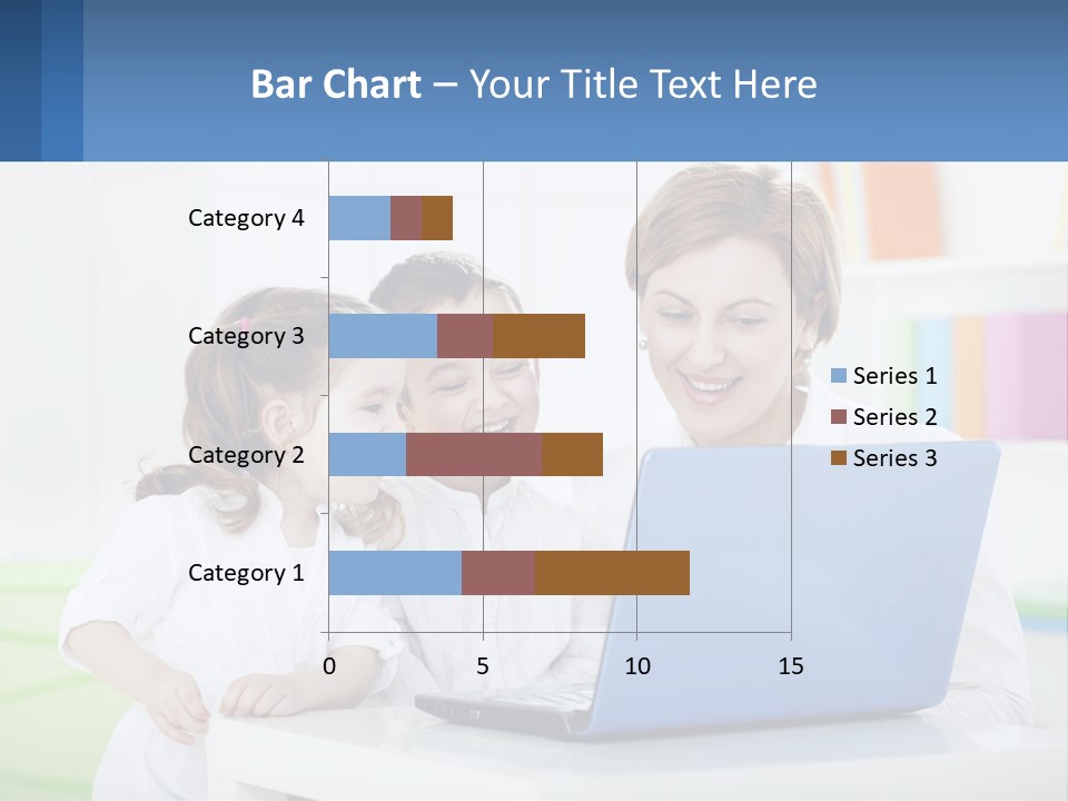 A Woman And Two Children Looking At A Laptop PowerPoint Template