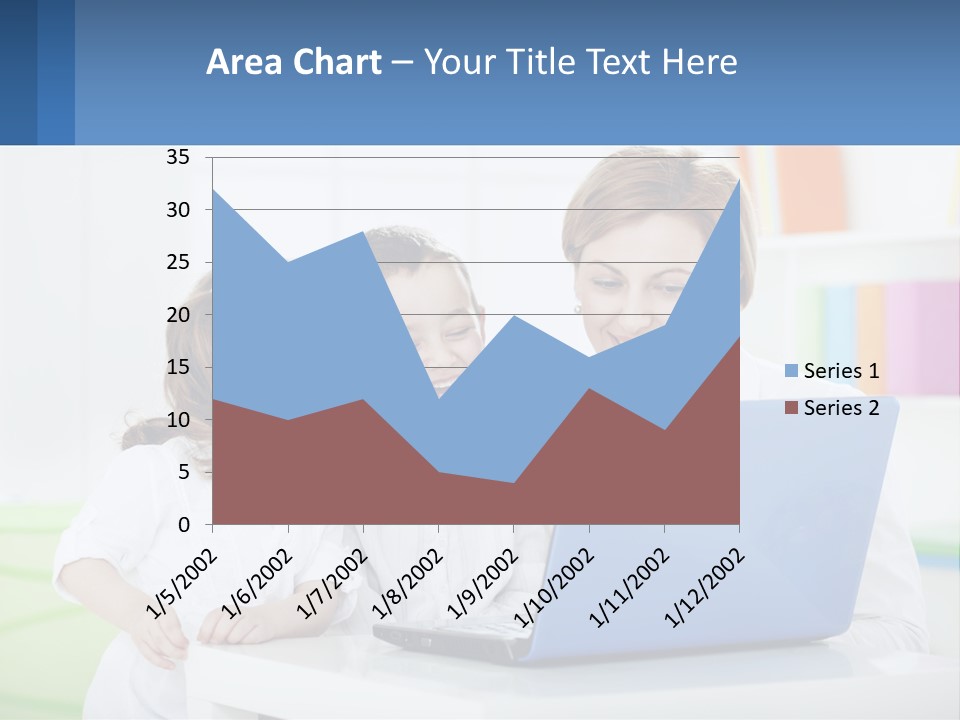 A Woman And Two Children Looking At A Laptop PowerPoint Template