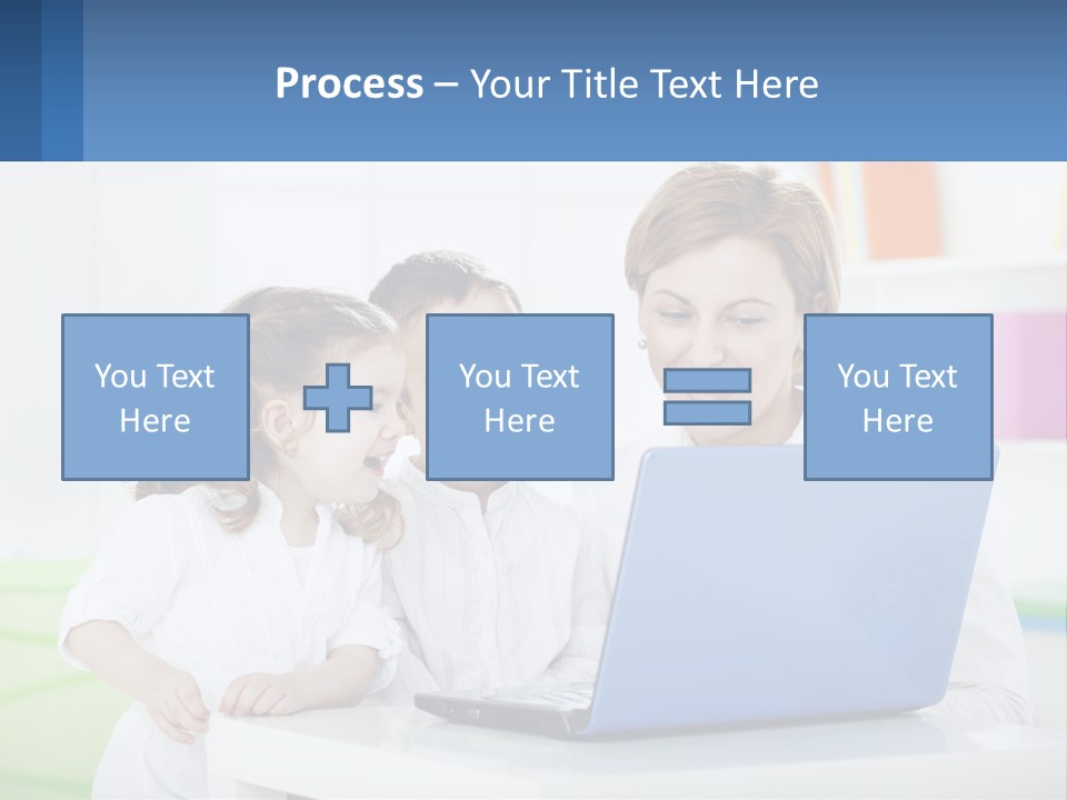 A Woman And Two Children Looking At A Laptop PowerPoint Template