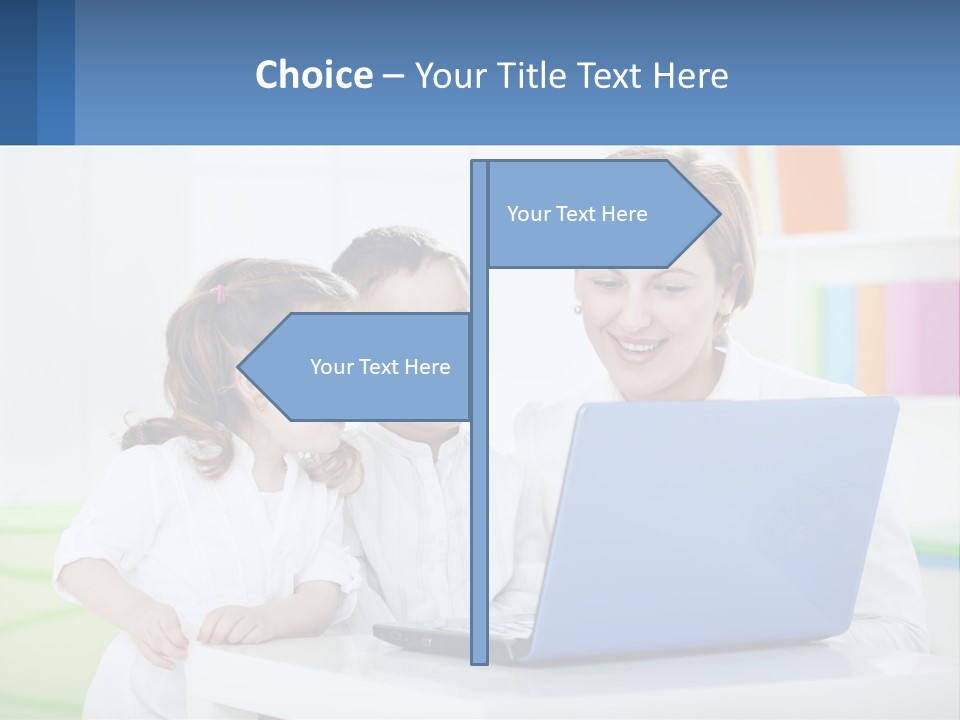 A Woman And Two Children Looking At A Laptop PowerPoint Template