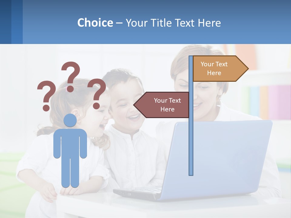 A Woman And Two Children Looking At A Laptop PowerPoint Template