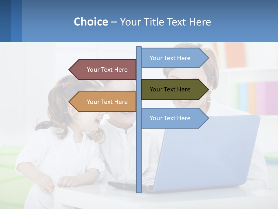 A Woman And Two Children Looking At A Laptop PowerPoint Template