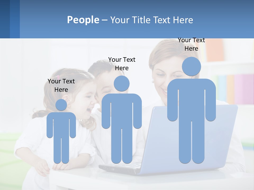 A Woman And Two Children Looking At A Laptop PowerPoint Template