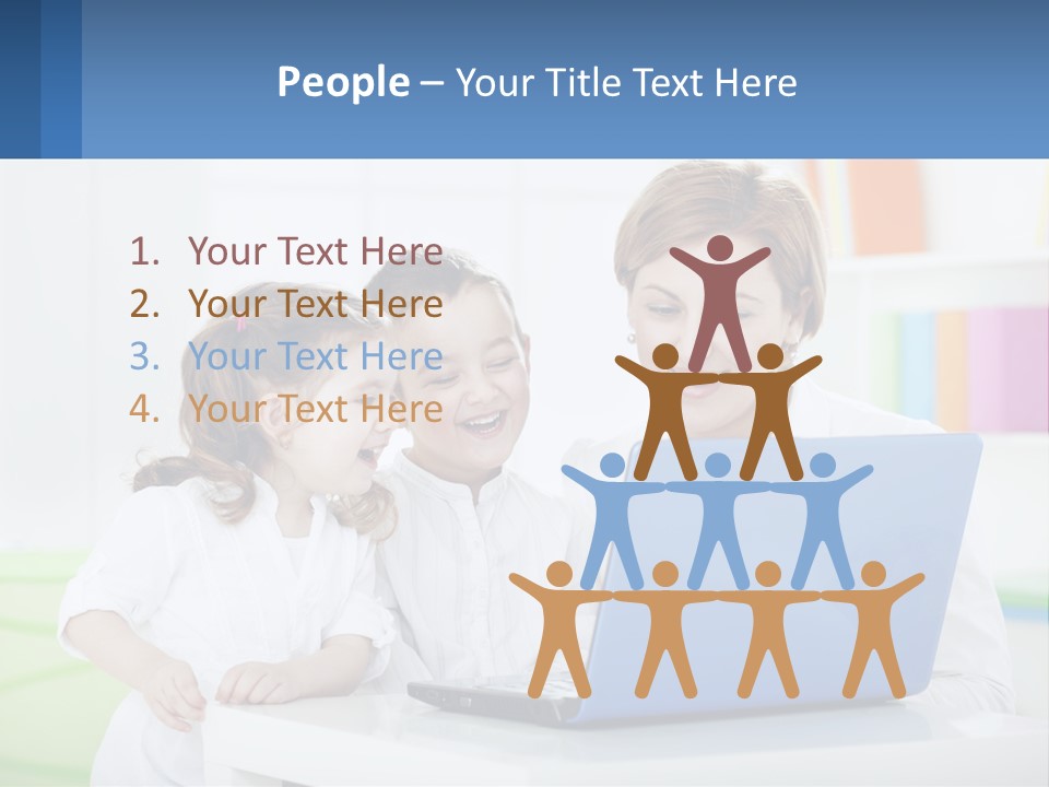 A Woman And Two Children Looking At A Laptop PowerPoint Template